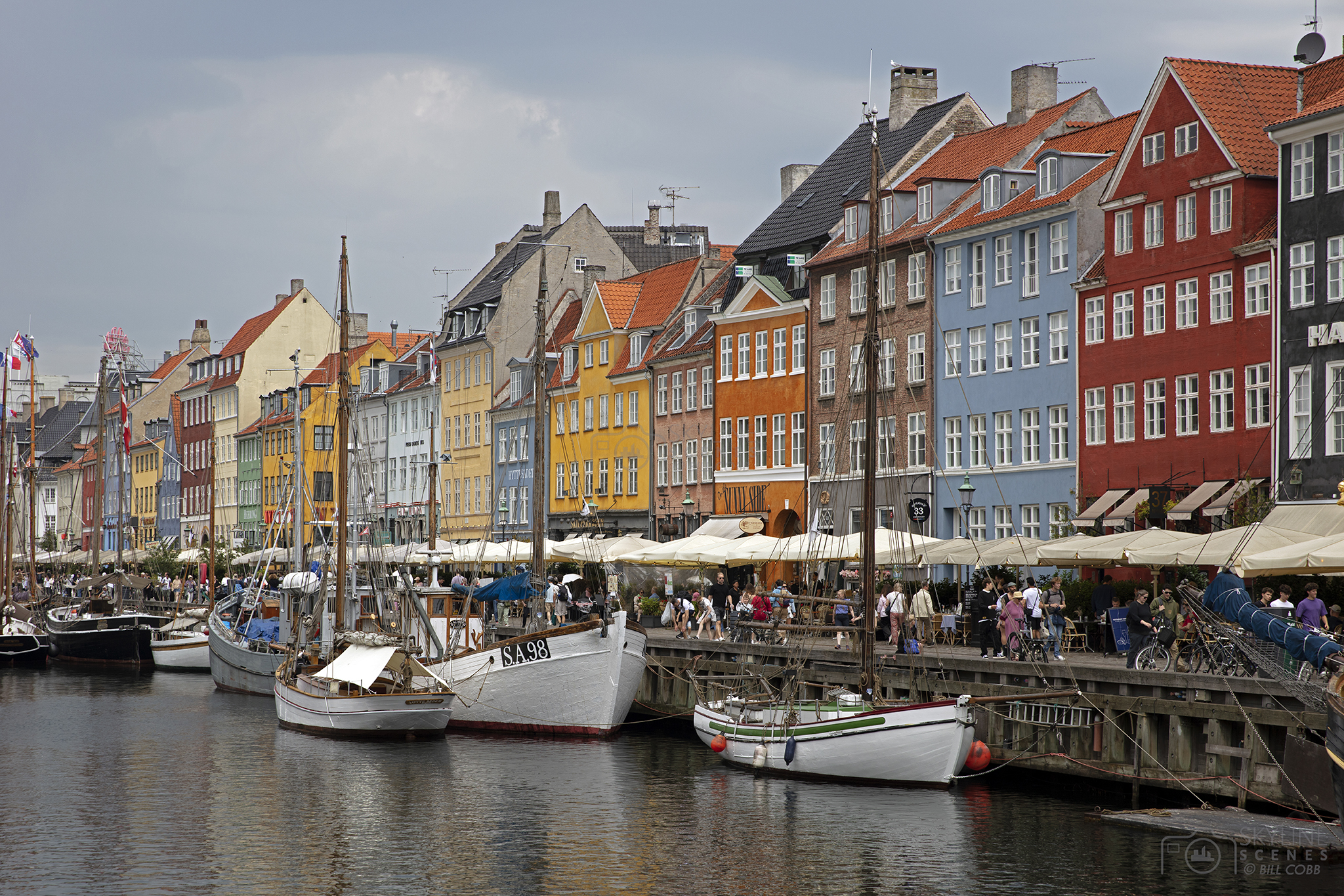 Nyhavn district and Canal in Copenhagen images for sale by Skylinescenes.